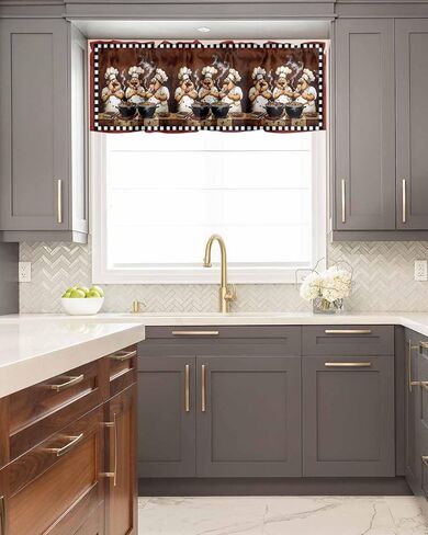 Window Valance Rod Pocket Short Curtains Funny Chef Kitchen Cook Valances for Kitchen, Black White Checker Burgundy Red Curtain Valance Window Treatment for Bedroom Living Room Bathroom 42"x12" in Saudi Arabia