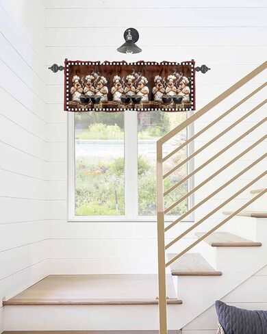 Window Valance Rod Pocket Short Curtains Funny Chef Kitchen Cook Valances for Kitchen, Black White Checker Burgundy Red Curtain Valance Window Treatment for Bedroom Living Room Bathroom 42"x12" in Saudi Arabia