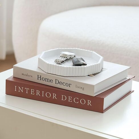 مجموعة صينية الجص المزخرفة ومجموعة ديكور الكتب - صينية صدفية وصندوق كتب مزخرف لتعزيز طاولة القهوة أو ديكور رف الكتب - ديكور منزلي حديث لغرفة المعيشة أو الطعام وكهدية الانتقال لمنزل جديد in Kuwait