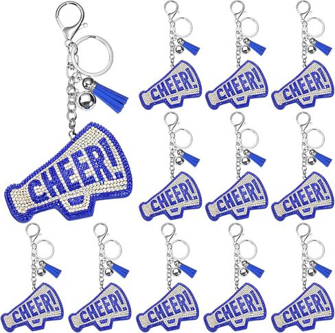 Nosiny 12 Pcs Cheer Keychains Bulk Rhinestone Megaphone Key Chain with Tassel Bling Cheerleading Gift Bag Charms for Women (Blue) in Saudi Arabia