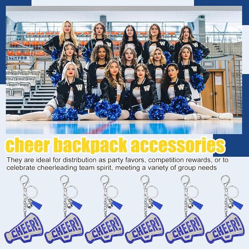 Nosiny 12 Pcs Cheer Keychains Bulk Rhinestone Megaphone Key Chain with Tassel Bling Cheerleading Gift Bag Charms for Women (Blue) in Saudi Arabia