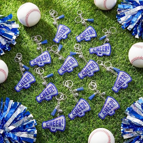 Nosiny 12 Pcs Cheer Keychains Bulk Rhinestone Megaphone Key Chain with Tassel Bling Cheerleading Gift Bag Charms for Women (Blue) in Saudi Arabia