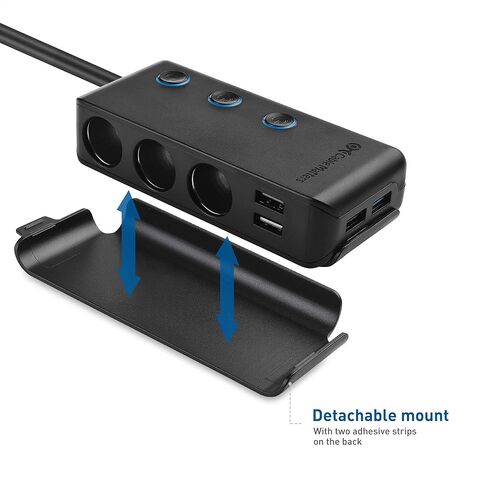 Cable Matters 3 Socket Car Cigarette Lighter Adapter with 4 USB Ports, On/Off Switch and LED Display - 2X Fuses and Mounting Bracket Included in Saudi Arabia