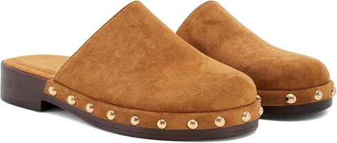 MICIFA Studded Platform Mules for Women Closed Round Toe Suede Leather Clogs Slip On Backless Flat Mules Comfortable Casual Slides Shoes in Saudi Arabia