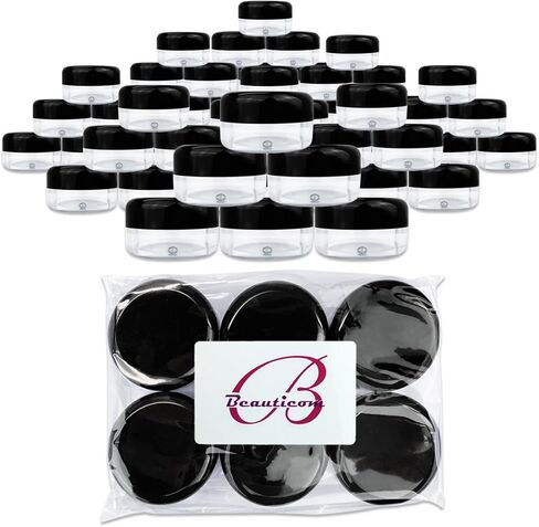 (Quantity: 120 Pieces) Beauticom 15G/15ML (0.5oz) Round Clear Jars with Black Lids for Lotion, Creams, Toners, Lip Balms, Makeup Samples - BPA Free in Saudi Arabia