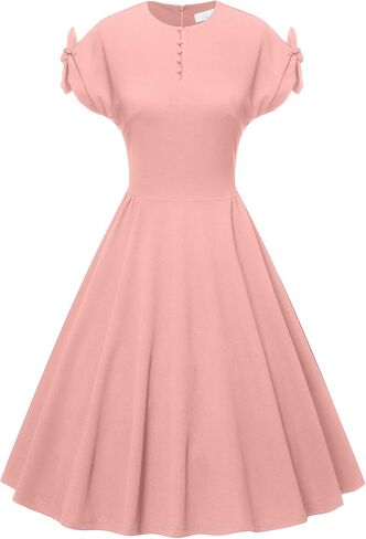 Women’s Casual Cocktail Dress Stretchy Cap Sleeves with Bow Tie Vintage 1950s Party Swing Dresses with Pockets in Saudi Arabia
