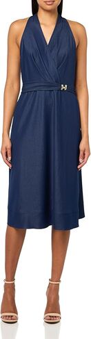 HALSTON Women's Sleeveless V-Neck Gold Belt Mini Dress in Saudi Arabia