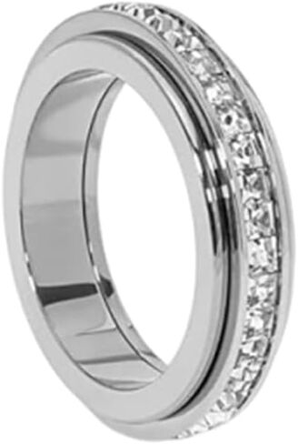 Titanium Steel Spinner Ring, Cubic Zirconia Eternity Band Fidget Ring for Women Men, Rotatable Anxiety Relief Ring with Sizes 5-12, Fashion Jewelry Gift for Her Him in Saudi Arabia