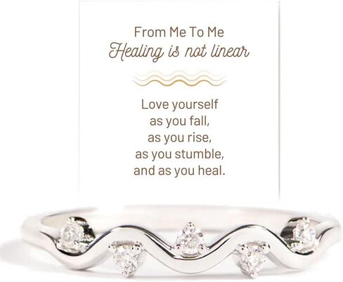 Healing Is Not Linear Self Love Highs and Lows Wave Ring, 925 Sterling Silver Personalized Stacking Ups and Downs Self Love Rings, Inspirational Wave Encouraged Ring in Saudi Arabia
