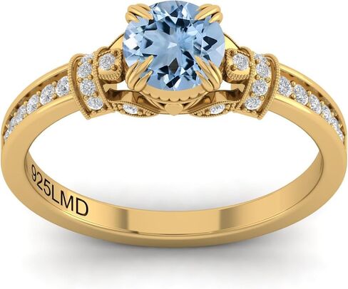 Women's 22K Gold Plated Panchdhatu Natural Aquamarine Gemstone Ring | Handmade Gold Vermil Healing Ring | March Birthstone Jewelry Gift for Her in Saudi Arabia