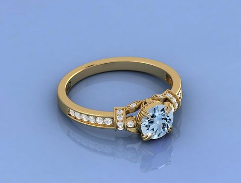 Women's 22K Gold Plated Panchdhatu Natural Aquamarine Gemstone Ring | Handmade Gold Vermil Healing Ring | March Birthstone Jewelry Gift for Her in Saudi Arabia