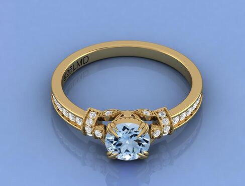 Women's 22K Gold Plated Panchdhatu Natural Aquamarine Gemstone Ring | Handmade Gold Vermil Healing Ring | March Birthstone Jewelry Gift for Her in Saudi Arabia