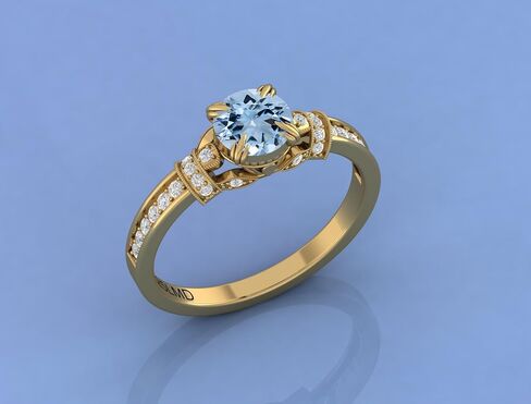 Women's 22K Gold Plated Panchdhatu Natural Aquamarine Gemstone Ring | Handmade Gold Vermil Healing Ring | March Birthstone Jewelry Gift for Her in Saudi Arabia