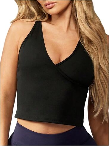 OYOANGLE Women's Criss Cross Workout Tank Top Wrap V Neck Sleeveless Fitted Yoga Gym Exercise Crop Tops in Saudi Arabia