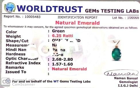 Original Emerald Panna Pendant jwelery gift for any love her gold plated (7.25 carat) Lab Approved in Saudi Arabia