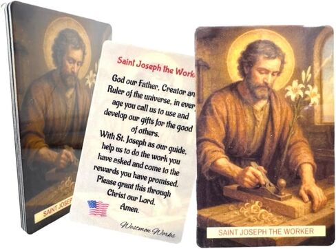 Westmon Works St Joseph the Worker Medal & Holy Card Set – Italian Metal Catholic Medals with Laminated Prayer Cards – 5 Pack – Imported from Italy, Cards Made in USA in Saudi Arabia