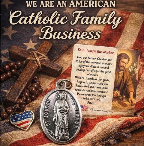 Westmon Works St Joseph the Worker Medal & Holy Card Set – Italian Metal Catholic Medals with Laminated Prayer Cards – 5 Pack – Imported from Italy, Cards Made in USA in Saudi Arabia