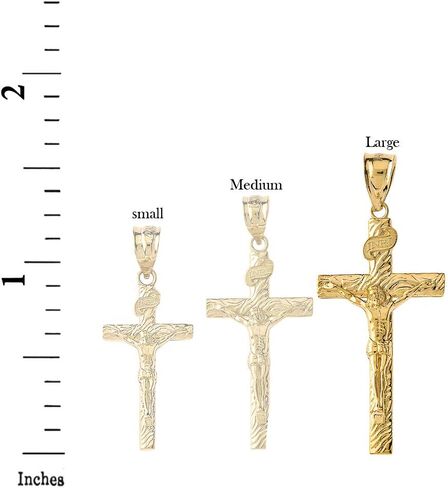 Solid 14k Yellow Gold Wood Textured Crucifix Cross Pendant (1.66") in Saudi Arabia