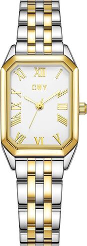 Gifts for Women-Gold Watches for Women with Vintage Rectangular Case White Roman Dial Two-Tone Watches for Women with 3ATM Water Resistance Adjustment Tool Included in Saudi Arabia