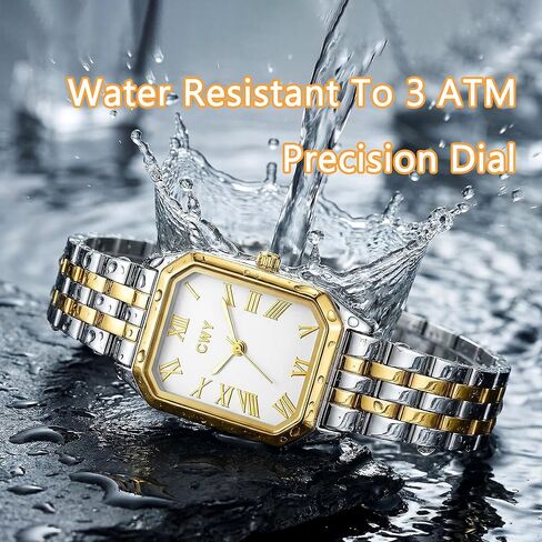 Gifts for Women-Gold Watches for Women with Vintage Rectangular Case White Roman Dial Two-Tone Watches for Women with 3ATM Water Resistance Adjustment Tool Included in Saudi Arabia