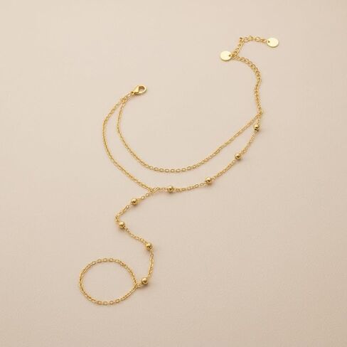 Gold Hand Chain,14k Gold Plated Bracelets for Women Dainty Ring Bracelet Trendy Non Tarnish Stackable Adjustable Hypoallergenic Jewelry Gift in Saudi Arabia