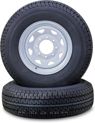 مجموعة عجلات إطارات المقطورة WINDA ST235/80R16 10 طبقات E 124L 8 عروة على حافة بيضاء PCD مقاس 6.5 بوصة، مجموعة 2 in Kuwait