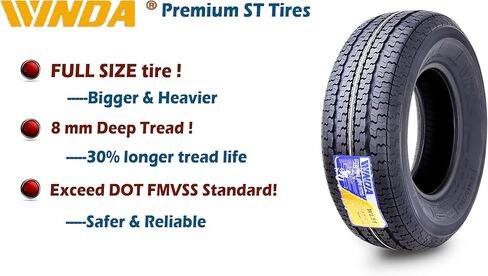 مجموعة عجلات إطارات المقطورة WINDA ST235/80R16 10 طبقات E 124L 8 عروة على حافة بيضاء PCD مقاس 6.5 بوصة، مجموعة 2 in Kuwait