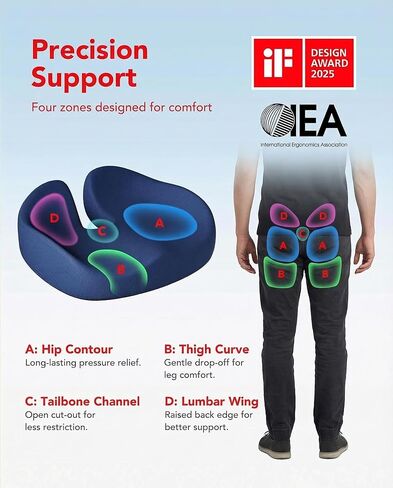 HUANUO Ergonomic Seat Cushion for Office Chair, Extra Large Car Seat Cushion, Tailbone and Back Support, Cooling Gel Enhanced, 4-Zone Pressure Relief Chair Cushions for Office, Car, Wheelchair in Kuwait