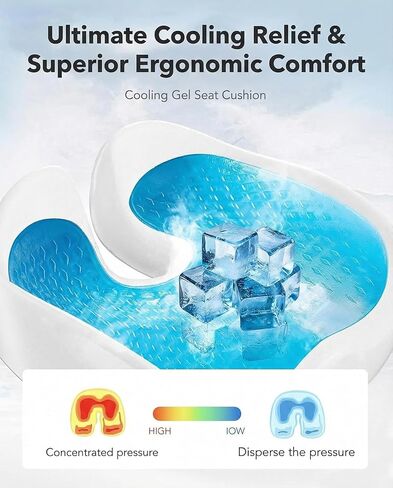 HUANUO Ergonomic Seat Cushion for Office Chair, Extra Large Car Seat Cushion, Tailbone and Back Support, Cooling Gel Enhanced, 4-Zone Pressure Relief Chair Cushions for Office, Car, Wheelchair in Kuwait