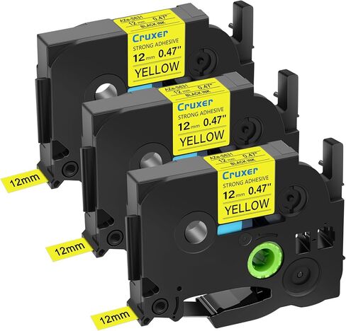 Cruxer 3 Pack Replacement for P-Touch TZe-S631 TZ-S631 12mm 0.47inch Black Text on Yellow Strong Adhesive Laminated Tape Compatible with Ptouch PT-D200 D210 D400 D450 D600 H100 1230PC Label Maker in Saudi Arabia