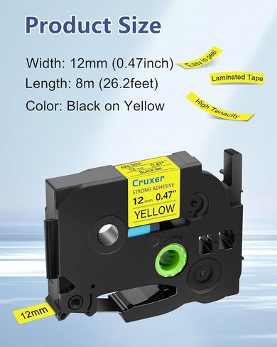 Cruxer 3 Pack Replacement for P-Touch TZe-S631 TZ-S631 12mm 0.47inch Black Text on Yellow Strong Adhesive Laminated Tape Compatible with Ptouch PT-D200 D210 D400 D450 D600 H100 1230PC Label Maker in Saudi Arabia