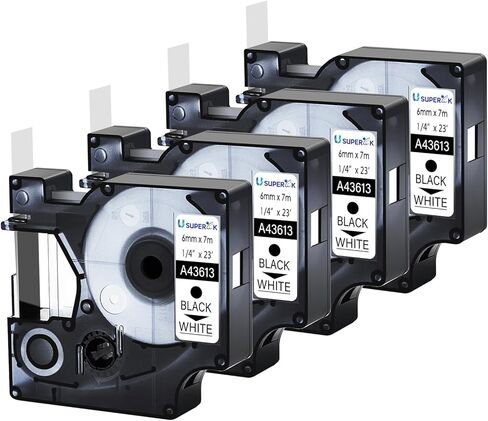 4 Pack Compatible for Dymo D1 Label Tape 43613 S0720780 Refill Black on White 1/4 inch x 23 feet Labeling Tape for LabelManager PnP 160 210D 260P 280 360D 420P 450D ColorPop Label Maker in Saudi Arabia