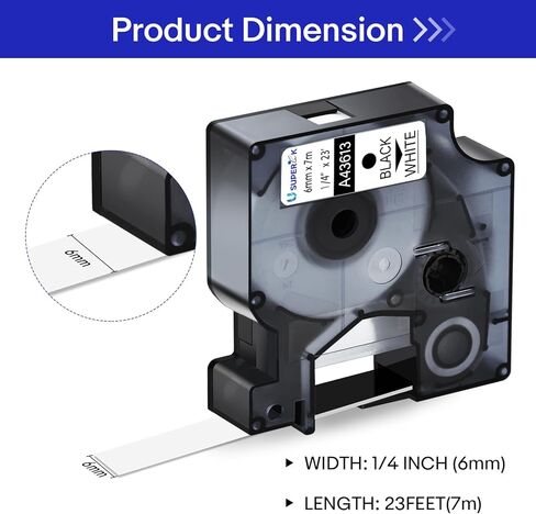 4 Pack Compatible for Dymo D1 Label Tape 43613 S0720780 Refill Black on White 1/4 inch x 23 feet Labeling Tape for LabelManager PnP 160 210D 260P 280 360D 420P 450D ColorPop Label Maker in Saudi Arabia