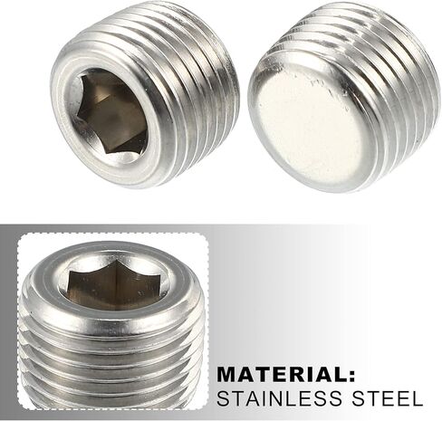 X AUTOHAUX 2 Pcs 1/2" NPT Male Thread Head Socket Pipe Plug Fitting Stainless Steel Car Male Plug Silver Tone in Saudi Arabia