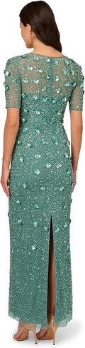 Adrianna Papell Women's Beaded Long 3D Floral Dress, Green Slate in Saudi Arabia