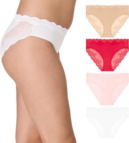 ملابس داخلية بيكيني للسيدات من Maidenform، 4 قطع، ملابس داخلية من الدانتيل، بيكيني صفيق، تغطية متوسطة الارتفاع in Kuwait