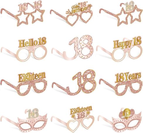 24PCS Happy Birthday Eyeglasses Decorations for Girls Women, Pink Rose Gold Birthday Paper Eyeglasses Party Supplies, 16th 21st 30th 40th 50th 60th 70th 80th 90th Year Old Bday Glasses Decor in Kuwait