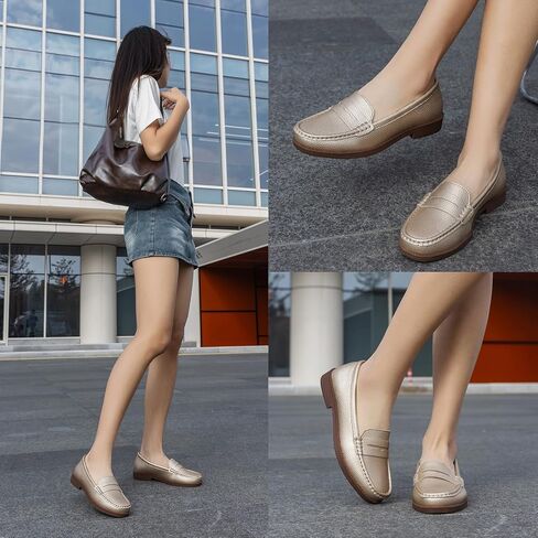 Women's Comfortable Leather Penny Loafers Slip On Business Casual Dress Shoes Lightweight Office Work Flats Everyday Walking Shoes for Women in Saudi Arabia
