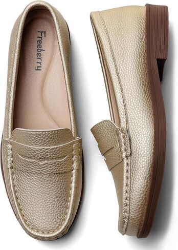 Women's Comfortable Leather Penny Loafers Slip On Business Casual Dress Shoes Lightweight Office Work Flats Everyday Walking Shoes for Women in Saudi Arabia