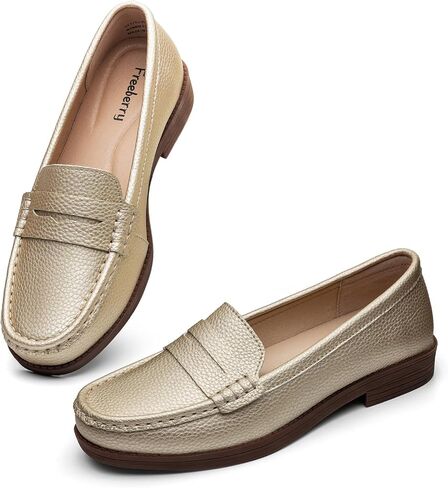 Women's Comfortable Leather Penny Loafers Slip On Business Casual Dress Shoes Lightweight Office Work Flats Everyday Walking Shoes for Women in Saudi Arabia