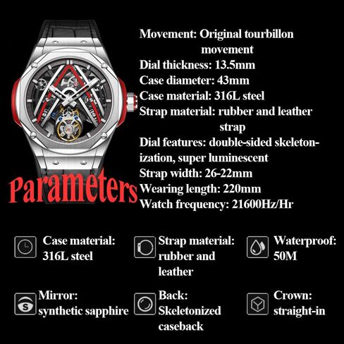 HEMUDU Genuine Flying Tourbillon Movement Mechanical Watch Skeleton Automatic Wind Luxury Wristwatches in Saudi Arabia