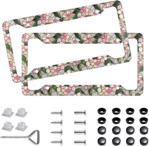 2Pcs Midnight Rose Stained Glass Aluminum Alloy License Plate Holder License Plate Frames with Screw Cap, Stained Glass License Plate Cover- Flower License Plate-Gift for Her- Womens Car Accessory in Saudi Arabia