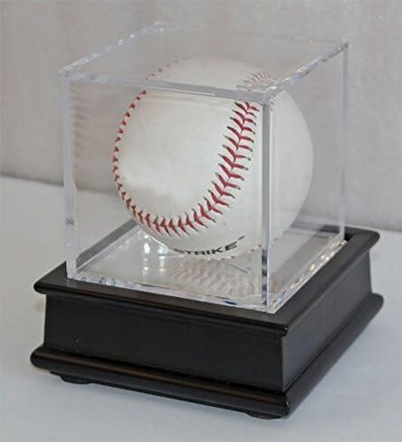 DisplayGifts Baseball Display Case Wooden Stand Lacrosse Ball Holder- Pro Graded UV Protection Cube for a Home Run or Autographed Ball, Black Stand in Saudi Arabia