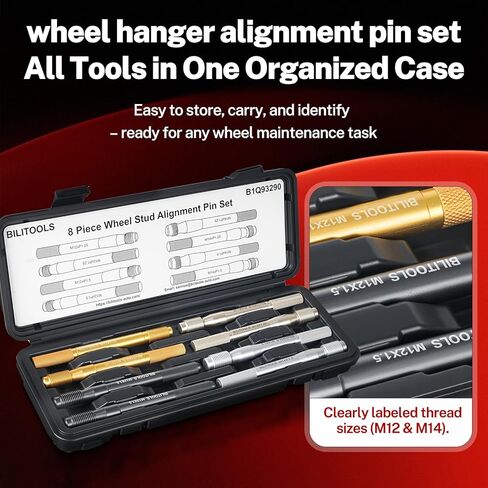 BILITOOLS 8 Piece Master Wheel Hanger Alignment Pin Set, Carbon Steel Wheel Stud Pilot Pins for Lug Bolt Vehicles, M12x1.25, M12x1.5, M14x1.25, M14x1.5 in Saudi Arabia