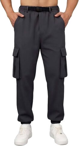 Mens Cargo Jogger Pants with Adjustable Buckle Belt Lightweight Loose Tapered Fit Utility Multi-Pocket in Saudi Arabia