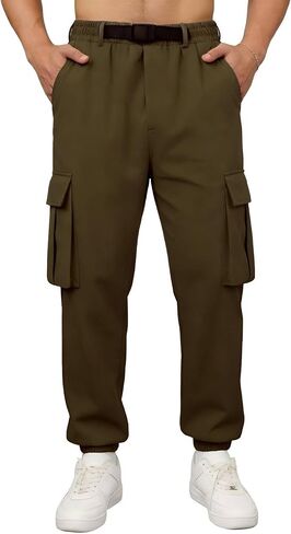 Mens Cargo Jogger Pants with Adjustable Buckle Belt Lightweight Loose Tapered Fit Utility Multi-Pocket in Saudi Arabia