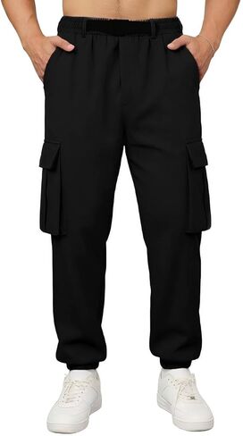 Mens Cargo Jogger Pants with Adjustable Buckle Belt Lightweight Loose Tapered Fit Utility Multi-Pocket in Saudi Arabia