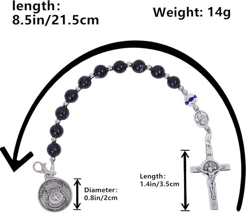 مسبحة جيب الشرطة من سانت مايكل - سبحة صلاة من الحجر الرملي الأزرق مع شارة سحرية - هدايا تخرج لإنفاذ القانون للشرطي والشريف (زينة مرآة الرؤية الخلفية للسيارة وبطاقة مباركة) in Kuwait