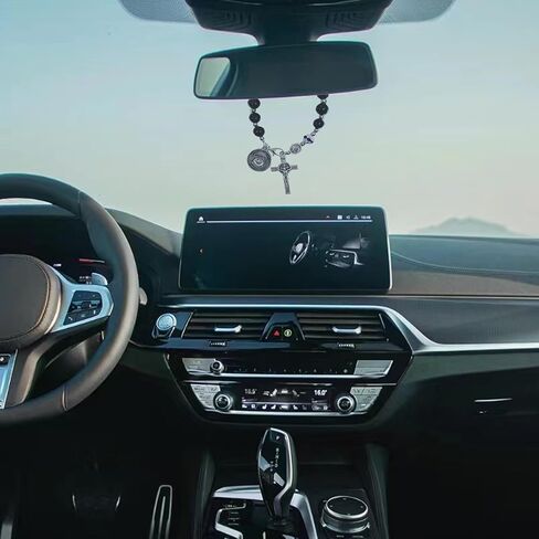 مسبحة جيب الشرطة من سانت مايكل - سبحة صلاة من الحجر الرملي الأزرق مع شارة سحرية - هدايا تخرج لإنفاذ القانون للشرطي والشريف (زينة مرآة الرؤية الخلفية للسيارة وبطاقة مباركة) in Kuwait