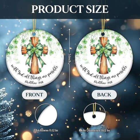 Irish Shamrock Cross Ornament – “with God All Things are Possible" Matthew 19:26, St. Patrick’s Day Christian Faith Hanging Decoration, Religious Green Clover Ornament in Saudi Arabia